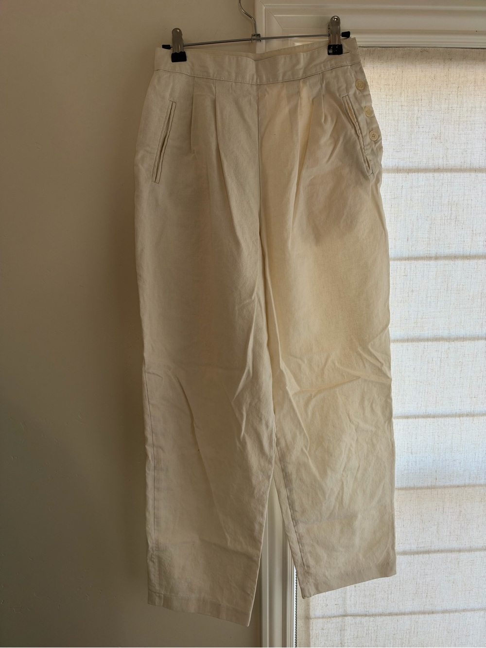 High-Rise Cream Women's Linen Blend Trousers